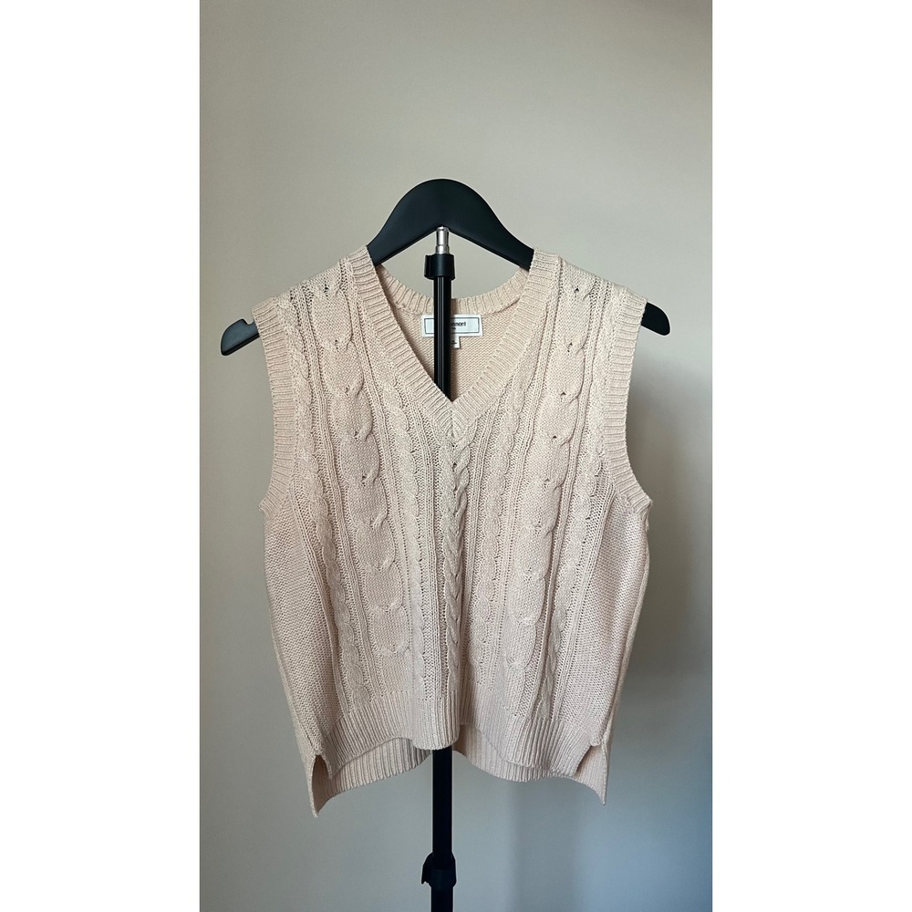 No Comment NY LA Cream Cable Knit V-Neck Sweater Vest Beige Medium